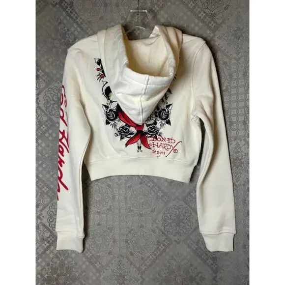 NWT Ed Hardy Cropped Zipper Sweatshirt Women's L Cute Iconic Brand Graphic - Picture 4 of 5